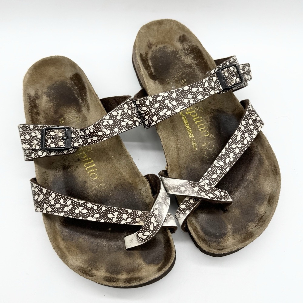 Birkenstockā Mayari Toe Loop Sandal Womens Size 38 Birko-Flor Brown Fern Print